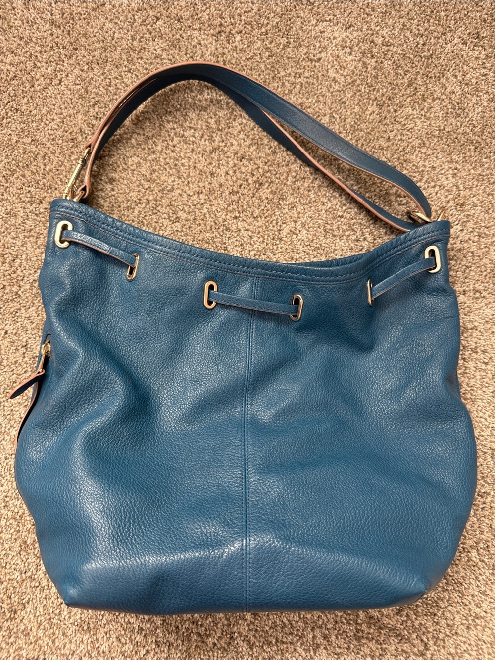 Coach Pebble Leather Drawstring Shoulder Bag in Teal Blue - Picture 3 of 4
